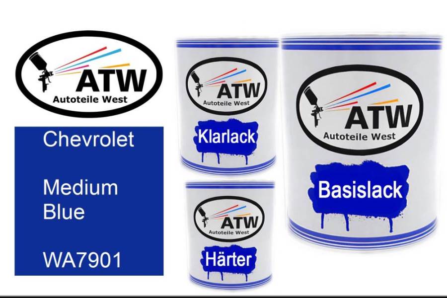 Chevrolet, Medium Blue, WA7901: 1L Lackdose + 1L Klarlack + 500ml Härter - Set, von ATW Autoteile West.